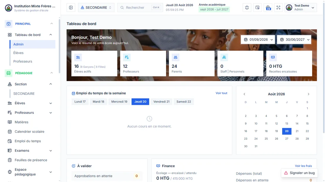Le tableau de bord de Klasis